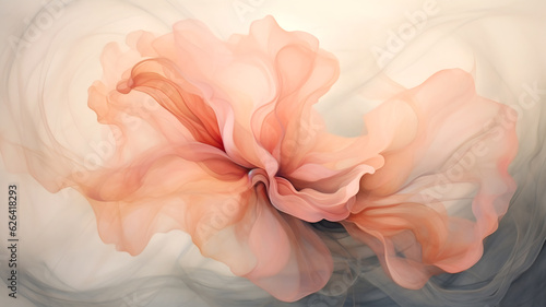 Silk Ink Cloud in the Abstract Shape of a Flower Background - Pink Peach Smoke Wallpaper - Generative AI © Pinon Road