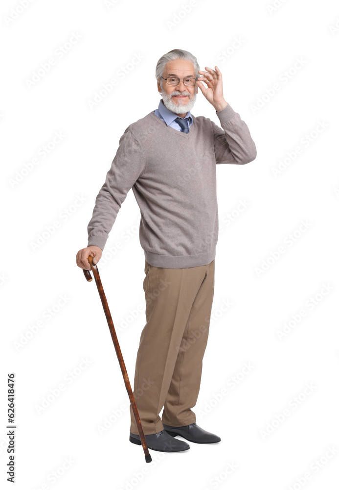 Senior man with walking cane on white background Senior man with walking cane on white background