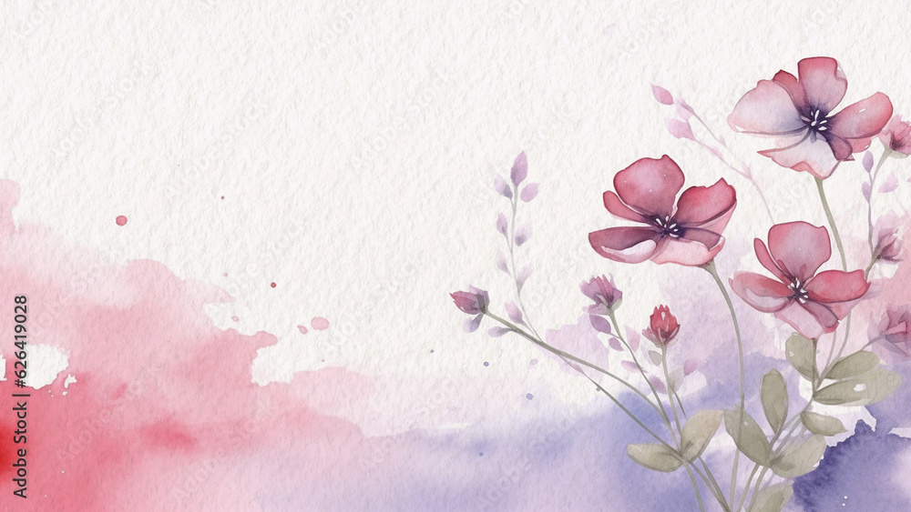 Abstract Floral Pink Polemonium Reptens Flower Watercolor Background On Paper