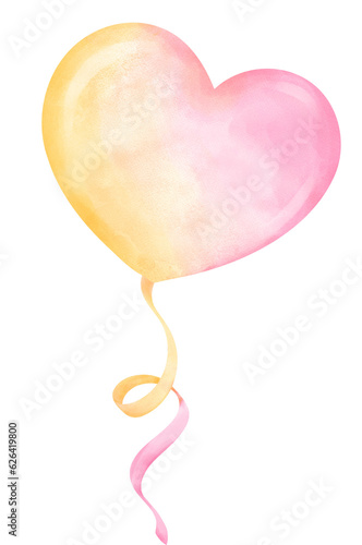 Vibrant Playful Gradient Pastel heart shape Balloon with ribbon Watercolor Hand Painting photo
