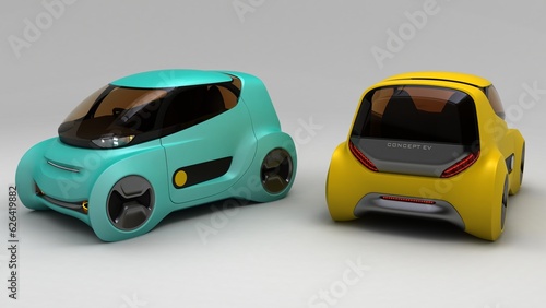 micro ev car design, futuristic style, non AI image, 3D illustration