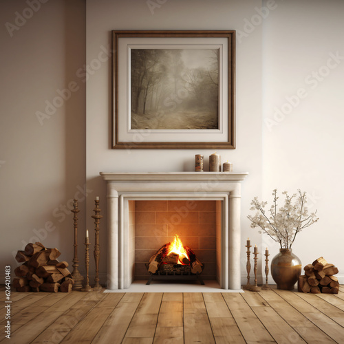 fireplace with painting above warm room