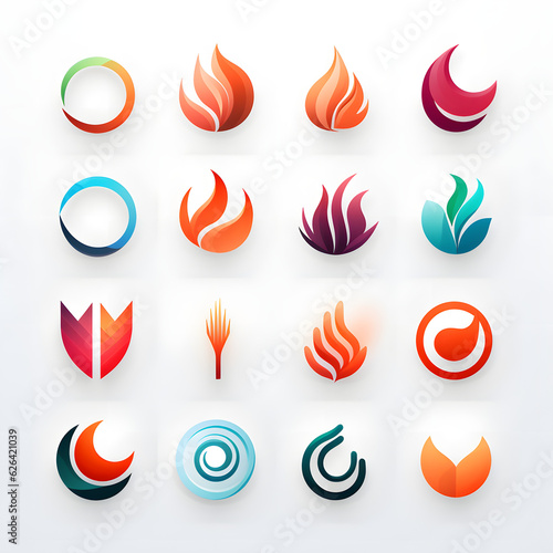 nine colorful logos designed with curves and shapes