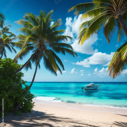 beach with palm trees in the summer