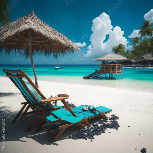 Summer vacation on a tropical island with a beach chair