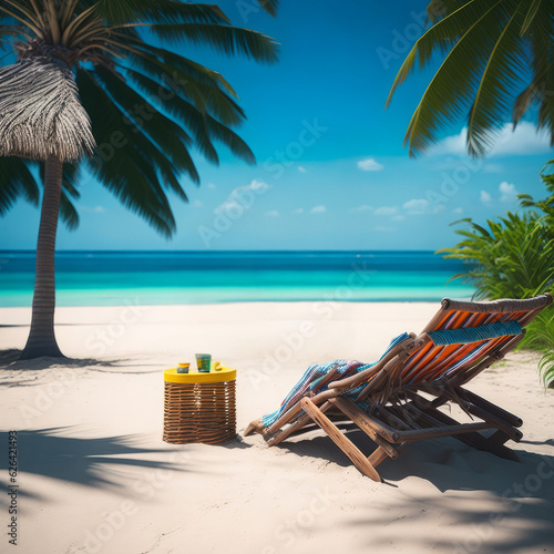 Summer vacation on a tropical island with a beach chair