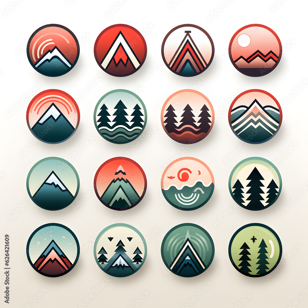 a collection of mountain badges sitting on top of a table