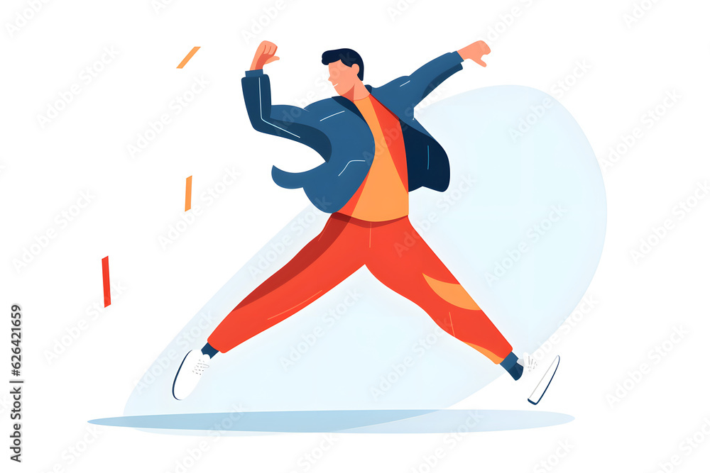 a cartoon character in orange pants jumping into the air