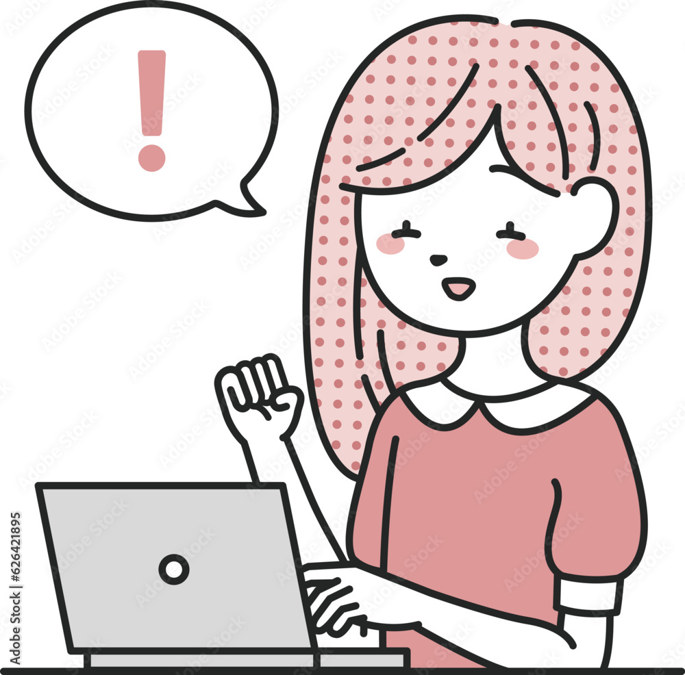 パソコンの前で喜ぶ女性 パソコンの前で喜ぶ女性