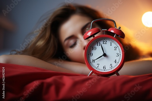 Alarm clock by the bed in the bedroom. Background with selective focus