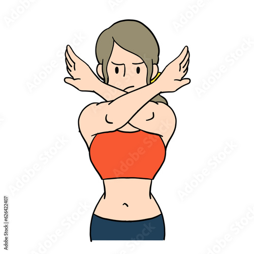 両手でバツのサインを出す女性のパーソナルトレーナー