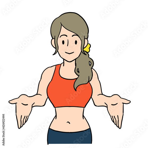 両手を広げる女性のパーソナルトレーナー