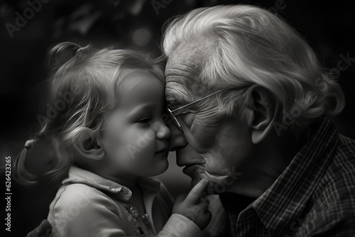 An old grandpa sharing an intimate moment with his grandchild. Generative AI