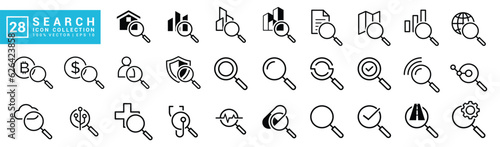 Collection of search icons, map, direction, business, researcher, industry, editable and resizable EPS 10.