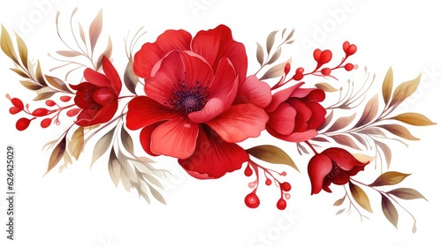 flower watercolor red painting ornament for wedding invitation template © Abdullah