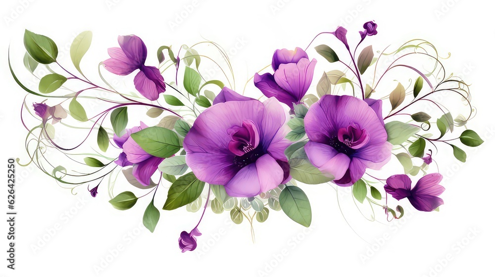 Flower watercolor purple ornament for wedding template