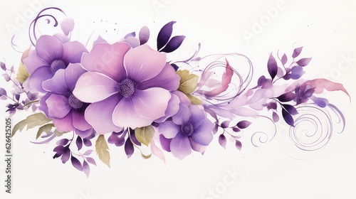 Flower watercolor purple ornament for wedding template
