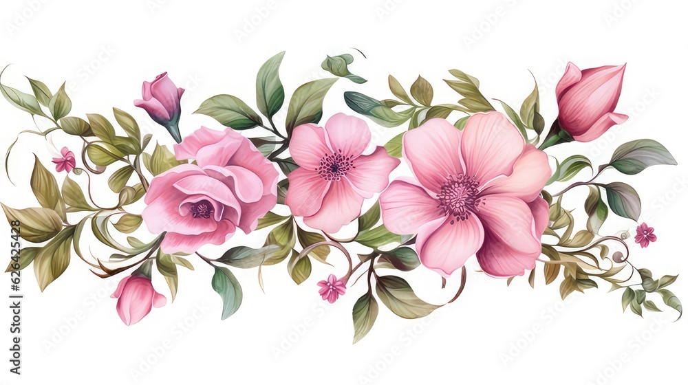 Flower watercolor pink painting ornament for wedding decoration template