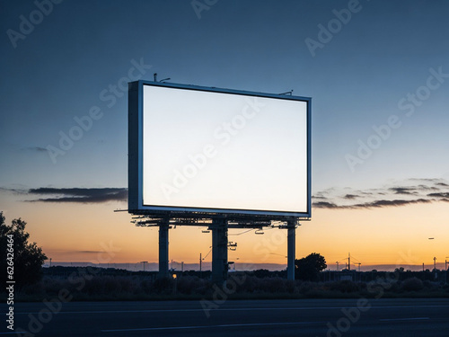 blank billboard at twilight sky sunset with city background ready for an advertisement