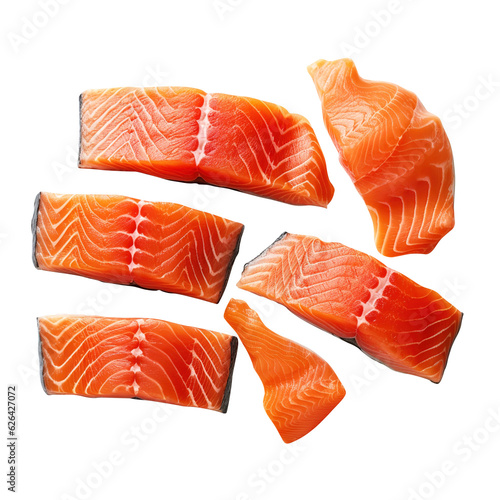 Set of raw salmon fillet on transparent background Remove png created with Generative AI, Clipping Path
