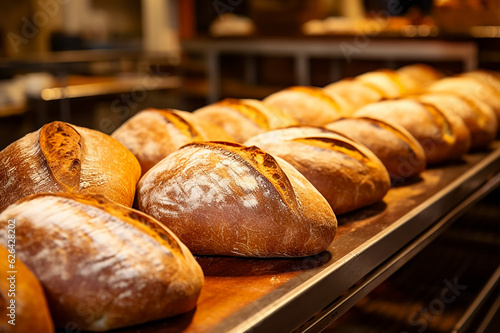 bread bakery, lot of bread prepare to move on in the shelf, generative ai