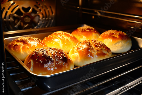 bread bakery, lot of bread prepare to move on in the shelf, generative ai