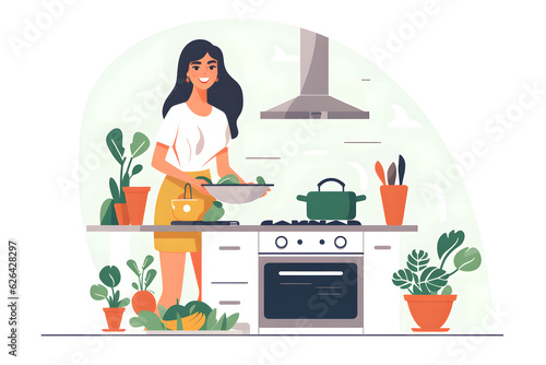 a woman standing at a stove cooking food