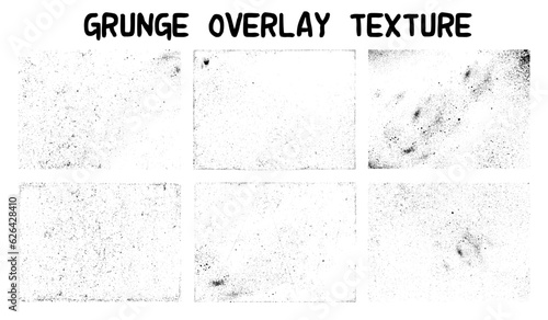Horizontal grunge overlay textures. Distress template, frame stamps. Detailed set overlay background with grain, concrete, dust, grunge with splashes. Retro grain, dust, texture templates. Vector