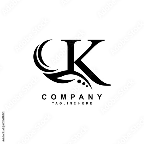 luxury black K logo design with pretty swoosh feathers. monogram logo. suitable for company logos, businesses, boutiques, salons, beauty, brands, etc.