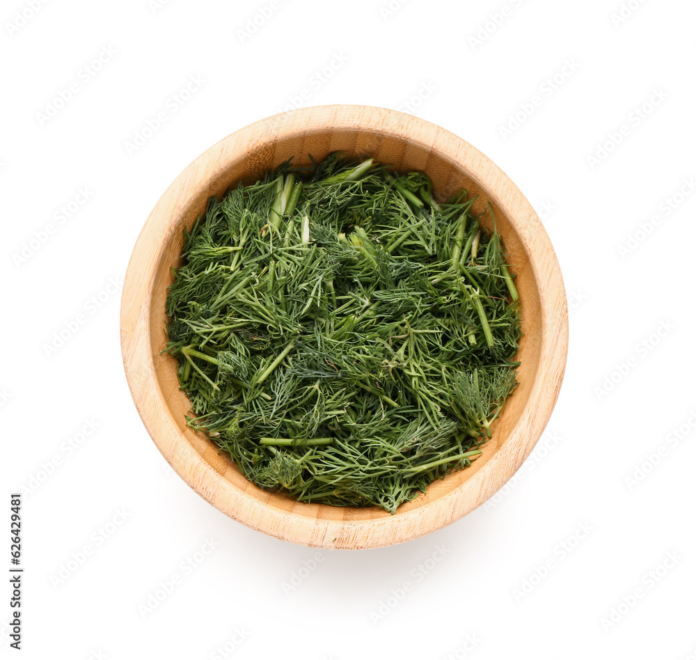 Bowl with fresh dill on white background Bowl with fresh dill on white background