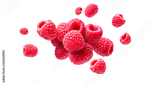 Set of raspberry floating isolated on white background, transparent background