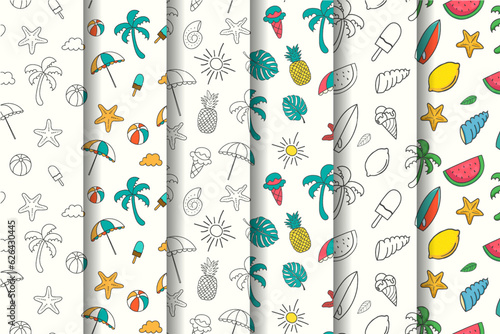 Hand drawn summer patterns collection with summer elements