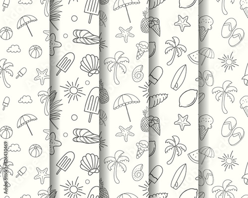 Hand drawn summer patterns collection with summer elements