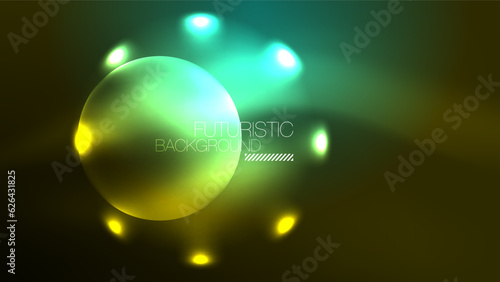 Neon glowing circles, magic energy space light concept, abstract background wallpaper design