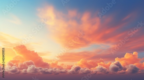 View of orange clouds in the sky background, illustration for product presentation and template design.