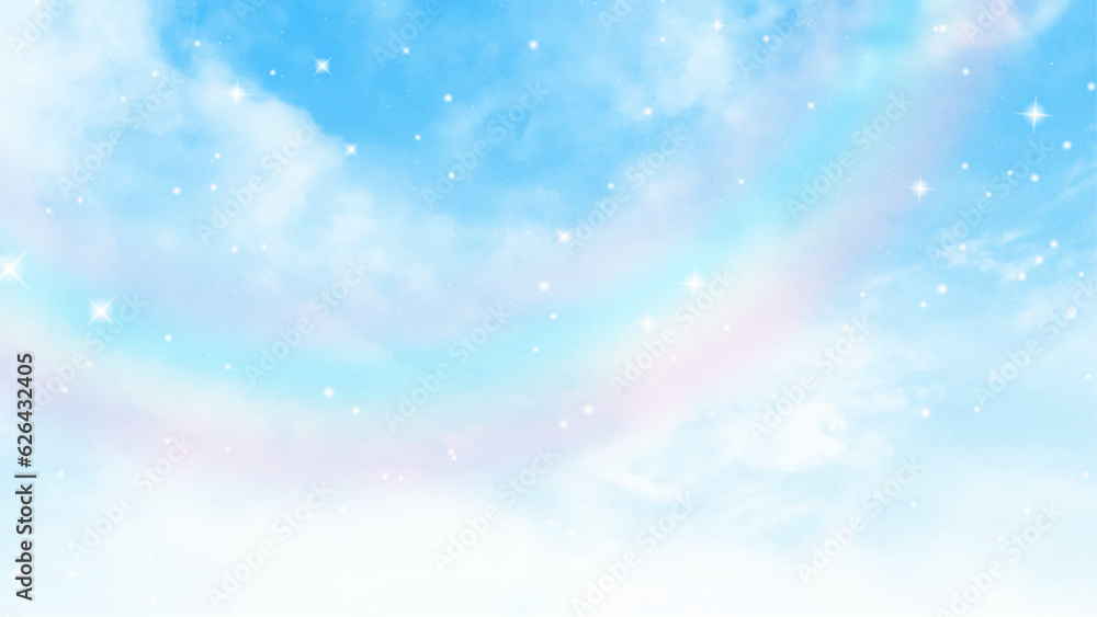 Blue sky with cloud. Clearing day and Good weather in the morning. Sky and rainbow. Vector design