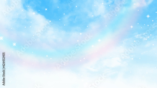 Blue sky with cloud. Clearing day and Good weather in the morning. Sky and rainbow. Vector design