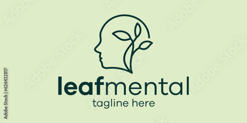 logo design head and leaf minimalist icon vector illustration