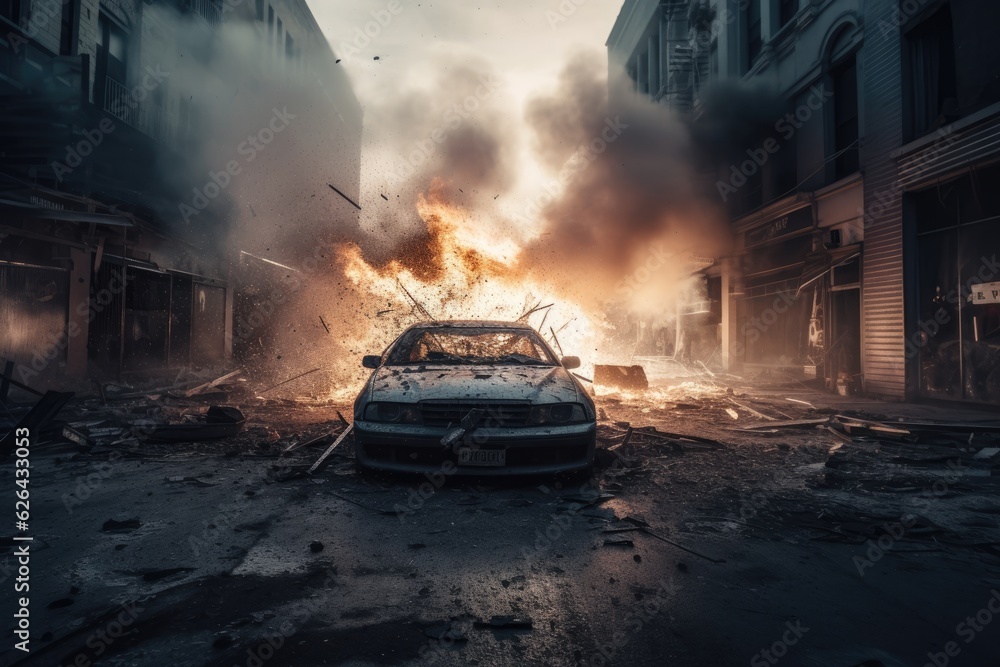 Urban Explosion: Chaos and Wreckage Lumix LX10, generative IA