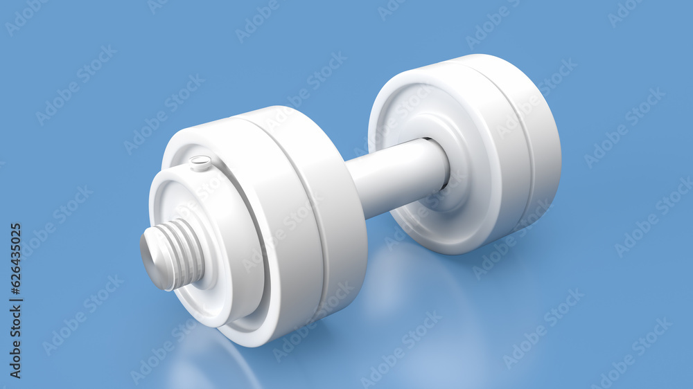 The white dumbbell on blue background 3d rendering The white dumbbell on blue background 3d rendering