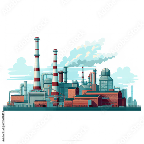 Isolated Industrial Factory and Plant Buildings on a White Background
