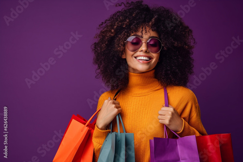 beautiful woman holding shopping bags, generative ai