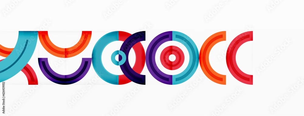 Fototapeta premium Circles are arranged in a grid pattern abstract background and feature a range of different colors, including shades of various colors. Template for wallpaper, banner, presentation, background