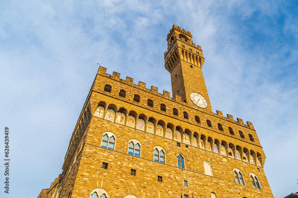 View of Palazzo Vecchio in downtown Florence, Italy