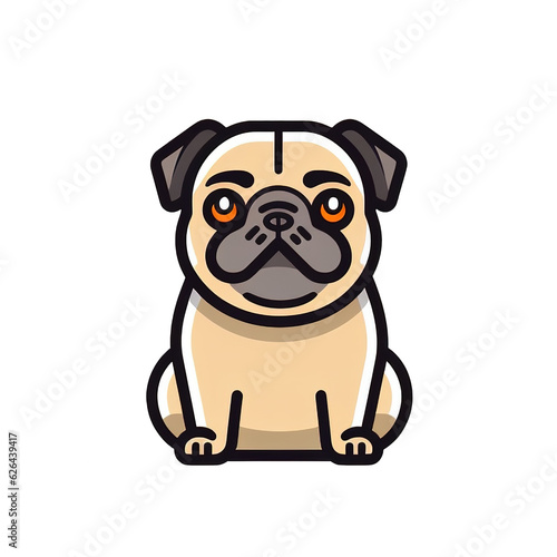 Cute pug dog full body icon logo vector art isolated on transparent background. Minimal cartoon art style. Digital illustration generative AI.