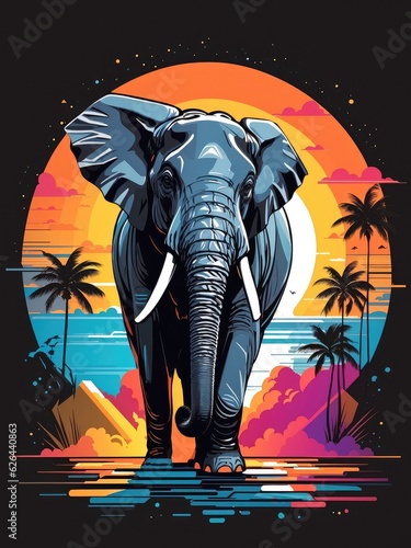 Illustration of a majestic elephant against a vibrant backdrop