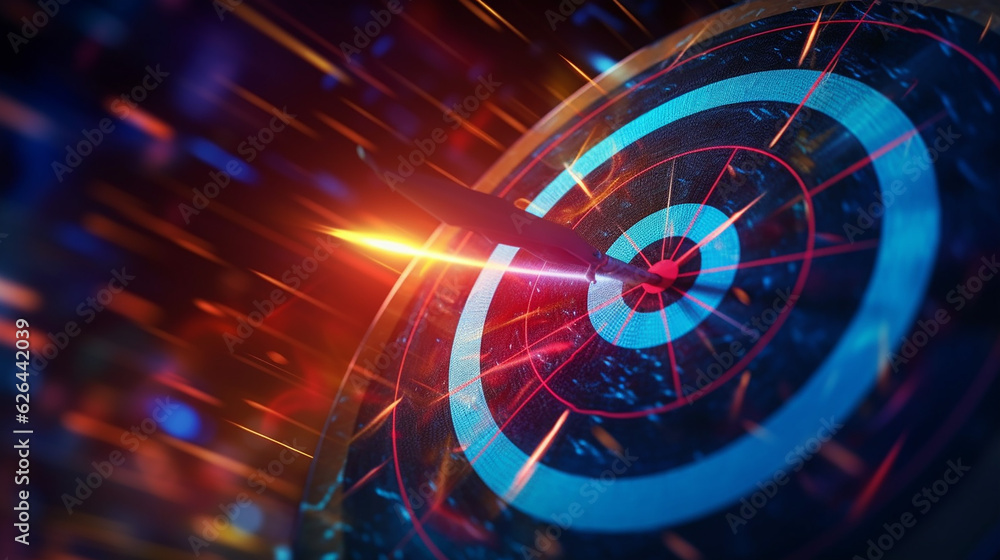 An arrow in the center of a target. Generative AI An arrow in the center of a target. Generative AI