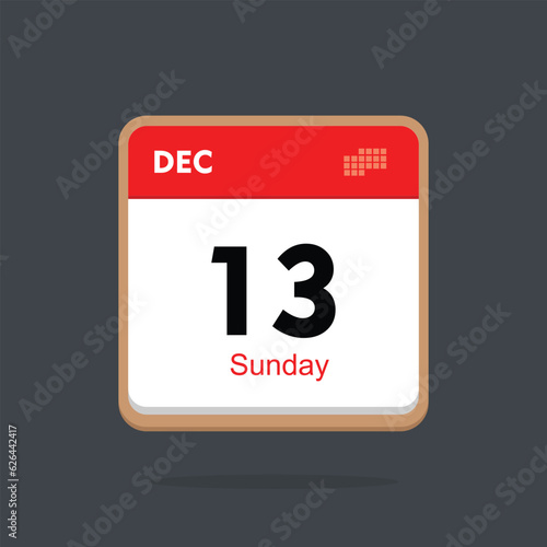 sunday 13 december icon with black background, calender icon