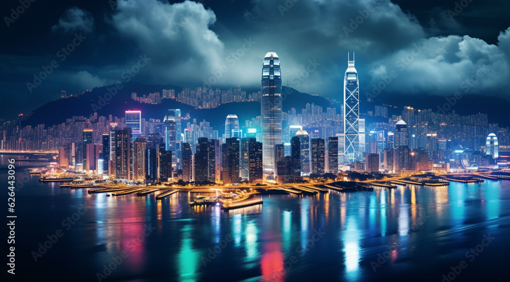 Obraz premium Night view of victoria harbor, hong Kong