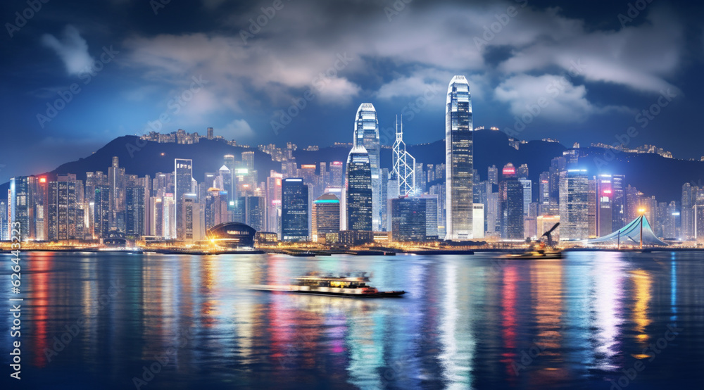 Fototapeta premium Night view of victoria harbor, hong Kong